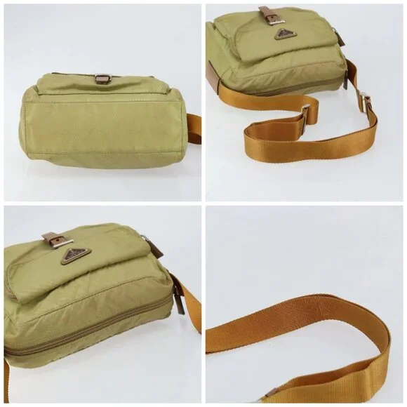 PRADA Shoulder Bag Nylon Beige Silver